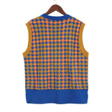 Argyle Women Sweater Vest 2020 New Splice Color Plaid Sleeveless Round Neck Autumn Winter Female Knitted Vest