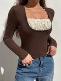 Square collar Lace Crop Top-Outfit