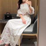 New White Style Suit Female Hollow Small Blouse Skirt Suit Shenzhen South Oil Women's
