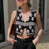 Fongt Small Vest Retro Y2K2023 Spring And Summer Black And White Sleeveless Umbilly Umbilly