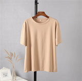 100% Cotton Oversized T Shirt Women Harajuku Basic Loose Short Sleeve Tees Soft Female Solid Tops Khaki Summer