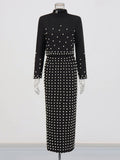 2025 Summer New Nail Design Two-Piece Half-High Collar Short Top High-Waisted Hip Dress Suit