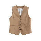 Fongt Summer Leisure Vest Set Linen-Blend Loose Vest + Shorts Set Women K27788