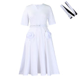 Fongt Women's 2025 Summer New Fashion V-Neck Elegant Short-Sleeved Waist A-Size Dress