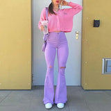 Y2k Flared Jeans Women High Waist Fashion Purple Stretch Baggy Mom Jeans Wide Leg Pants Elegant Denim Trousers
