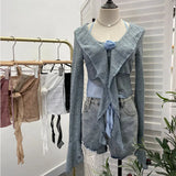 Real Shooting Pure Lust Style Set Hanging Neck Lace Hollow Sling Sling Vest + Short Lotus Leaf Side Shirt