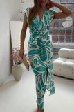 Fongt Women's Clothing 2025 Summer New Women's Leisure V-Neckless Print Dress