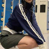 Stripe Short Star Zip Up Sweatshirt-Outfit