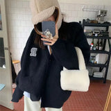 Fongt Wind Oversize Increase Thick Knit Letter Embroidered Sweater Coat Female Loose Autumn Winter Women's Clothing-Outfit
