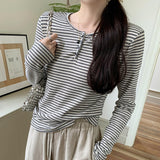 Is A Unique Korean Style Lazy Style Thin Long-Sleeved Striped T-Shirt, A New Slim Blouse For Women In Early