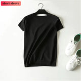 Sleeve Knit Pullover Tops Women Spring Summer Stripe Tshirts Korean White Black Knitwear Jumper Tee New
