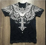Fongt New T-Shirt Cross Wings Before And After Printing Round Neck Short-Sleeved Direct Selling Hot