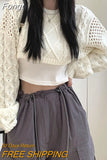 Autumn New Women Solid Color Pullover Sweater Hollow Out Knitted Long Sleeve Cropped Sweater Korean Style Casual