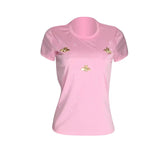 Women Yellow Short Sleeve Pearl Beading T-shirt Ladies Casual Tops Butterfly Solid Round Neck Summer Basic T Shirt-Outfit