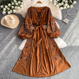 Fongt Dress Lady Autumn And Winter Cladding Heavy Embroidered Puff Cuff Cuffs Mid-Long Festive Dress