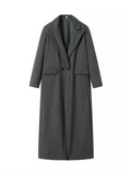 Grey Stripes Trench Long Coat-Outfit