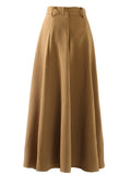 khaki Casual Slim Solid Temperament Skirt Female Gathered Waist Minimalist Skirts For Women Autumn Style 2021