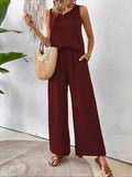 New Summer Sleeveless Solid Color Back Hollow Lace Suit Women's Clothing-Outfit