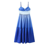 New Spring Style Gradually Changing Color Splicing Waist Shows Thin Sling Dress-Outfit