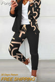 Women Office Jacket Top And Pants Print Suit Casual Office Female Pants Two Piece Set Elegant Slim Fit Long Pants Matching