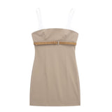 Spring Style With Belt Splicing Short Dress 3152308-Outfit