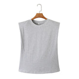 Spring Style Shoulder Pads Loose Multicolor Sleeveless Round Collar T-Shirt 0858030-Outfit