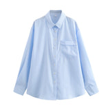 New Four-Color Striped Single Pocket Loose Casual Shirt-Outfit