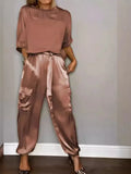 Fongt Fashion Lady Smooth Sleeve Half-Sleeveed Trompack Two-Piece Set