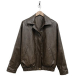 Vintage Pu Leather Oversized Zip Up Jacket-Outfit