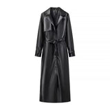Fongt Explosion Women's Autumn/Winter New Overneck With Long Imitation Leather Wind Coat