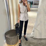 Fongt 2023 New Solid Color Lapel Sleeveless Lace Vest Jacket Casual Suit Female-Outfit