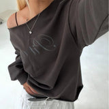 Off The Shoulder Graphic Sweatshirt-Outfit