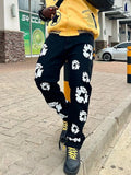 Year's Popular Black Printed Jeans Y2K Fashion Loose Fit Wide Leg Offset Casual Pants-Outfit