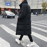 Winter Long Cotton Coat Men Handsome Long Style Over The Knee Thick Cotton-Padded Clothing Korean Version Students Trend Big Cotton-Padded Jacket-Outfit