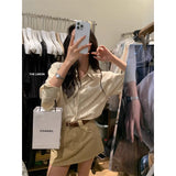 Fongt High-End Lace Pocket Design Shirt Women Spring New High-Waisted Work Clothes Half Short Skirt Two-Piece