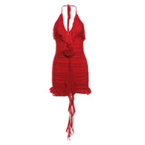 Fongt Summer Women's Solid Color Slim High Waist Fashion Hanging Neck Sexy Back Dress-Outfit