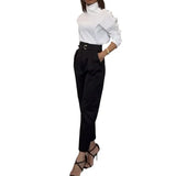 Fongt 2023 New Fashion Solid Color High Neck Inclined Shoulder Suit Female-Outfit
