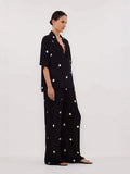 Fongt East New Women's Fashion Casual Chiffon Print Blouse Broad Leg Trousers Set