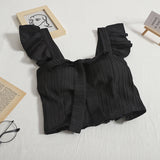 Top Sweet Design Sense Short Solid Color Bow Vest Sling Short Flounce Top-Outfit
