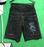 Y2k Denim Shorts Street Hip-Hop Retro Graphics Black Loose Gothic Men-Outfit