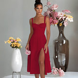 Fongt Spring And Summer New Fashion Leisure Tie To Repair The Fork With High-End Dress Woman