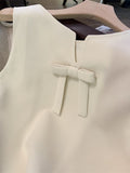 Style White Elegant Exquisite Bow Dress 2022 Summer Fashion Solid Color Sleeveless Slim High-End Double-sided