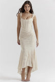 Lace Textured Strap Wrap Midi Dress-Outfit