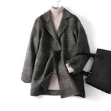 Premium Hand-stitched Wool Coat Women Double-sided Cashmere Jacket Spring Autumn Plaid Woolen Outwear Casual Tops