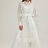 Fongt 2025 New French Court Style Single Buckle Heavy Industry Splicing Lace Long-Sleeved Dress With Sling