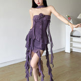 Fongt Summer Women's Wear One Word Collar Hottie Slim Slim Wave Edge Hanging Neck Dress-Outfit