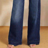 Woherb 2025 New Women's Wear With Elastic Jeans Straight Temperament Broad Leg Trousers