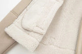 Beige Fur Lining Turn-Down Collar Biker Jacket-Outfit