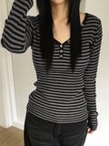 Fongt Fashion Stripes Bumpy Round Collar Foundation Long-Sleeved Hottie Slimming Short Dress