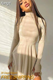 Sleeve Dress Pleated Party Dress Black Bodycon Dress Autumn Winter Cut Out Streetwear Chrismas Clothes Backless Mini